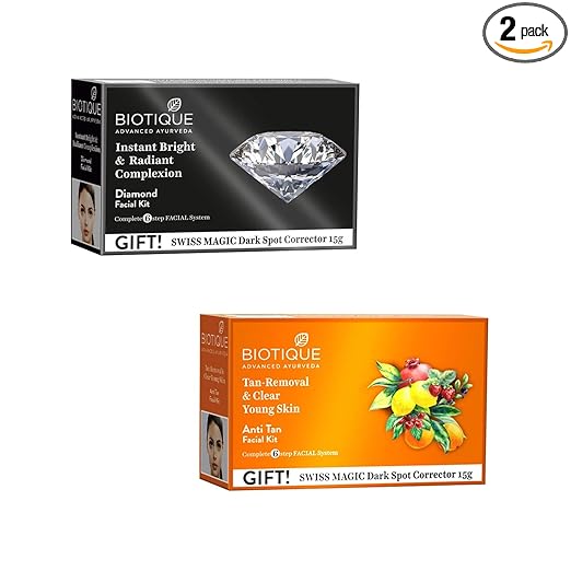 Biotique Combo Pack of Diamond Facial Kit for Instant Bright and Radiant Complexion with Anti-Tan Facial Kit for Tan Removal and Clear Young Skin - Image 1