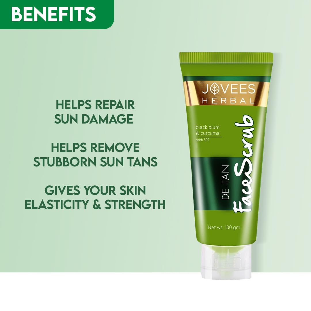 Jovees Herbal De-Tan Scrub With SPF For Brightening & Revitalizing Face Scrub For All Skin Type- 100g - Image 4