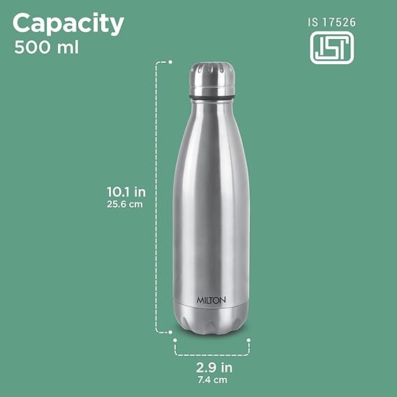 Milton Duo DLX 500 Thermosteel 24 Hours Hot and Cold Water Bottle, 1 Piece, 500 ml, Silver - Image 3