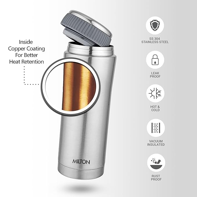 Milton Thermosteel Optima 350 Double Wall Vacuum Insulated Flask, 350 ml | 12 oz | Hot and Cold for Long Hours, 18/8 Stainless Steel, Coffee Travel Mug Tumbler - Image 5