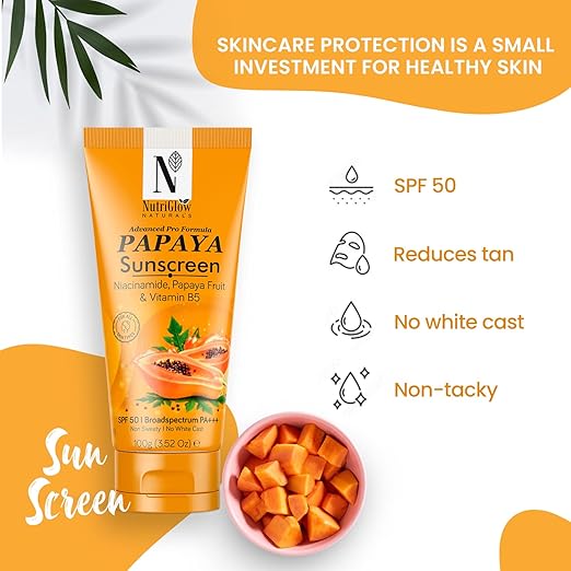 Nutriglow Natural's Advanced Pro Formula Papaya Sunscreen No White Cast, All Skin Type - SPF 50 Pa+++ (100 G) - Image 3