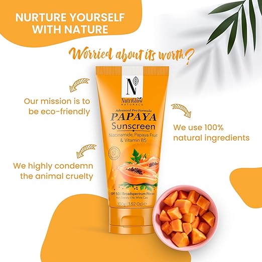 Nutriglow Natural's Advanced Pro Formula Papaya Sunscreen No White Cast, All Skin Type - SPF 50 Pa+++ (100 G) - Image 4